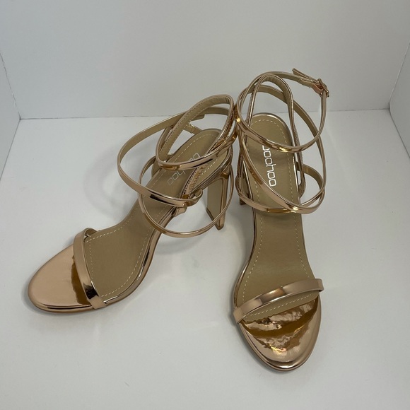 ✨BOOHOO Rose Gold 🌹Strappy Heels 👠 Size 8 - Picture 3 of 8